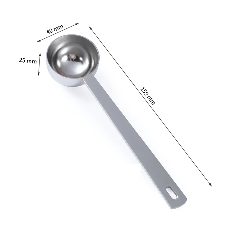 BS2521 20 ml stainless steel scoop with a long flat handle, 159 mm long